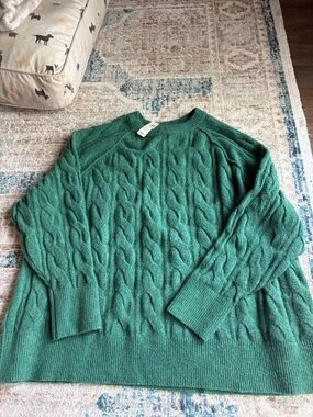 NWT - aerie Green Cable-Knit Crew Sweater